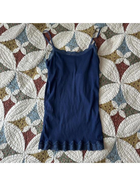 American Eagle Outfitters Tops - Vintage Y2K American Eagle navy blue lace trim cami tank top Size L summer